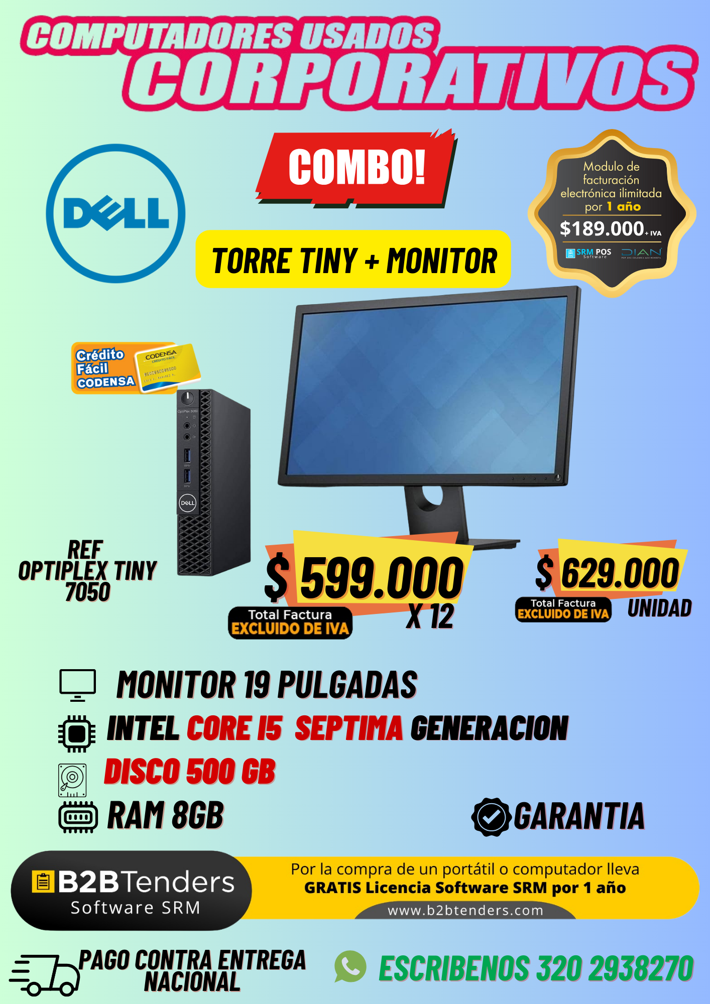 Combo Optiplex 7050 INTEL®CORE™ I5 septima